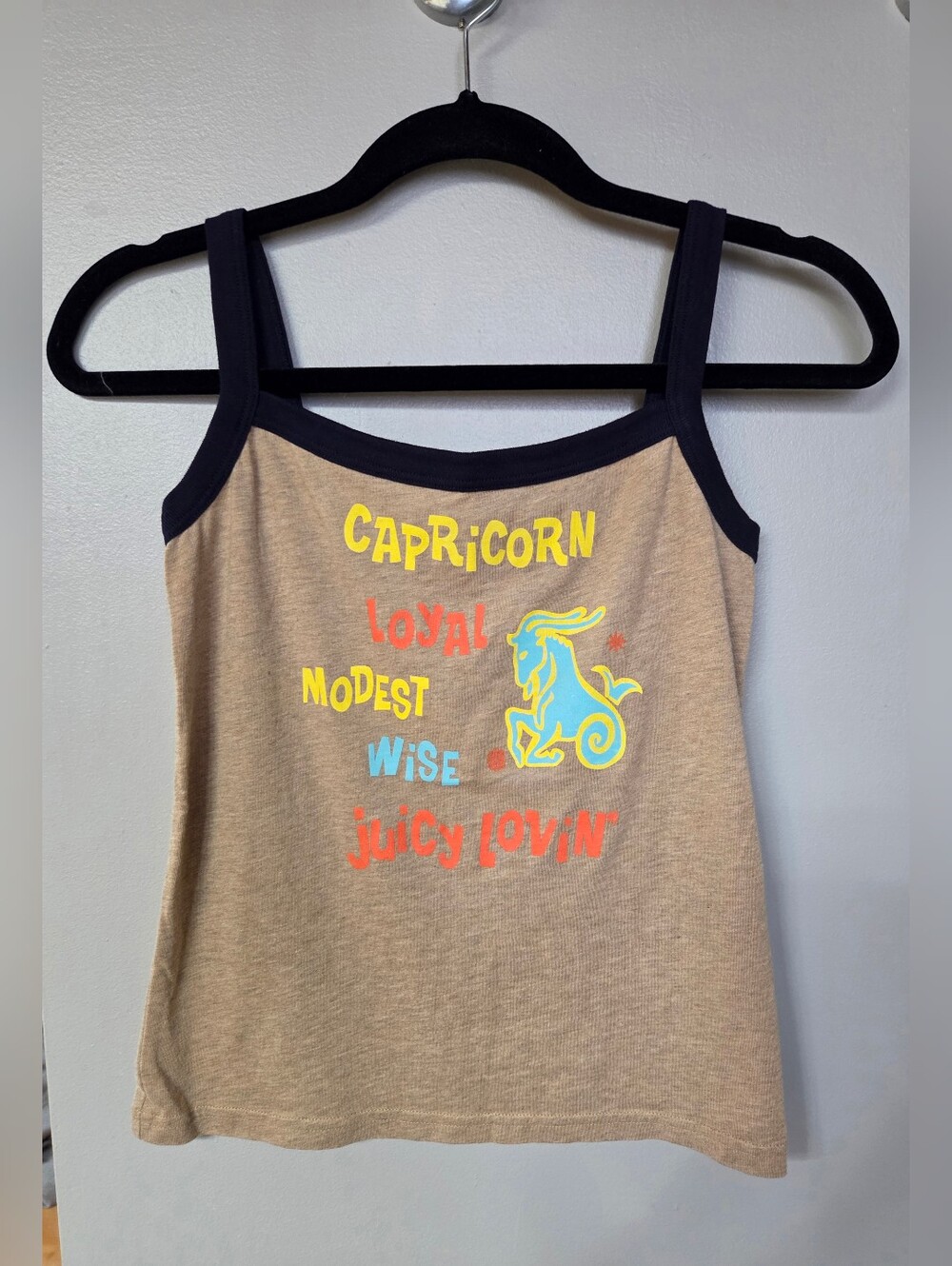 Juicy Couture Capricorn Zodiac Graphic Tank Top - Beige with Navy Trim